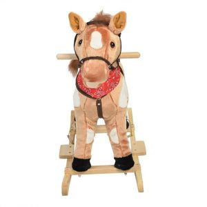 Balansoar din plus cu melodii Novokids Horsee Dulcineea XXL, multifunctional, platforma din lemn masiv, miscare a cozii si gurii calutului, dimensiuni 70x32x59 cm, max 50 kg, model Calut Beige imagine