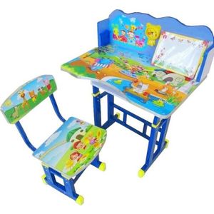 Birou pentru copii Novokids My little desk Albastru din MDF cu jucarii interactive, cadru metalic 70x44x67 cm imagine