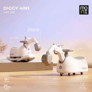 Excavator fara pedale Moni Diggy Grey tranformabil 4in1 cu Cupa mobila, Baza detasabila si transformare in balansoar, Olita incorporata, Sezut confortabil, Efecte muzicale si lumini, Recomandat de la 12luni, Greutate admisa 25kg imagine