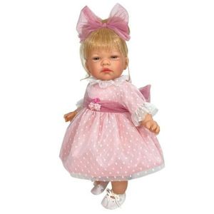 Papusa Nines D Onil, Celia, cu parul blond, cu rochie roz plumeti, cu miros de vanilie, 45 cm imagine