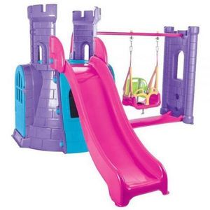 Centru de joaca Pilsan Castle Slide and Swing Set purple imagine