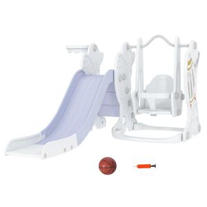 AIYAPLAY Set Tobogan cu Leagăn și Coș de Baschet pentru Copii 18-48 Luni, 150x185x92 cm, Gri | Aosom Romania imagine