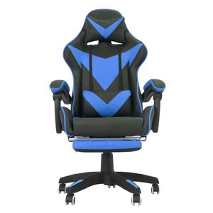 Scaun ergonomic de gaming, tetiera, suport retractabil picioare, sport lombar, inaltime reglabila, negru, albastru imagine