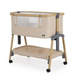 Patut Co-Sleeper Cangaroo Amo Beige 91x49x89 cm cu laterala culisanta, Fixare langa patul parinteluI, Inaltime reglabila in 7 pozitii, Roti cu blocare, Raft pentru accesorii, Pozitie antireflux, Saltea si plasa insecte inclusa imagine