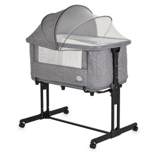 Patut pentru bebelusi 2in1 Moni Baby Crib Gri Melange cu laterala culisanta, Transformabil in tarc, 5 nivele de reglare inaltime, Roti cu frana, Capotina cu plasa de insecte, Curele pentru fixare pat parinte, Saltea inclusa imagine