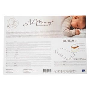 Saltea pentru patut copii Hugzzz Air Memory 120x60x11cm cu din spuma poliuretanica de inalta densitate, Strat din spuma cu memorie 2cm, Fibre Cocos si Husa moale detasabila cu fibre de bambus, Recomandata de la nastere imagine