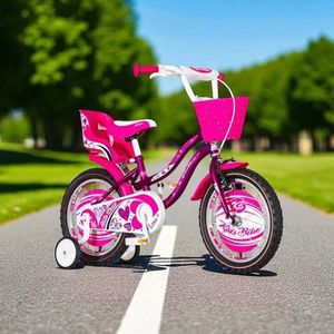 Bicicleta pentru copii Visitor little Heart MovAlb, roti 12 inch, roti ajutatoare, cos fata, scaun papusi, cadru otel 7 inch imagine