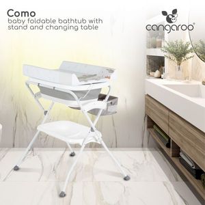 Set de baie 2in1 Cangaroo Como Gri cu design Pliabil, Masuta de infasat impermeabila cu taliometru, Cadita pliabila cu furtun scurgere apa, Organizator, Polita pentru accesorii, Inaltime confortabila pentru parinti imagine