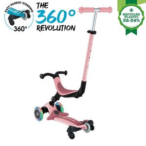 Trotineta pentru copii Globber Go-Up Active Eco Roz Pal 3 in 1, rotire 360, ghidon reglabil, scaun, maner parinte, roti cu Led, greutate admisa 50 kg imagine