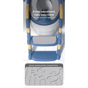 Reductor toaleta pentru copii, Little Mom Blue, pliabil, ergonomic, cu sezut din PVC, manere de sustinere, scara cu inaltime reglabila, suprafata antiderapanta, dimensiuni 34x44x34 cm imagine