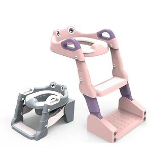 Reductor pentru copii Little Mom Pink multifunctional 2 in 1, pliabil, colac din PVC, cu recipient colector si manere de sustinere, dimensiuni 58x47x32.5 cm imagine