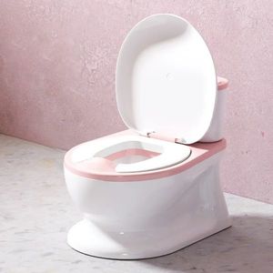 Olita tip minitoaleta pentru copii Little Mom Pink cu sunete, colac din PVC, vas colector detasabil, capac rabatabil cu functie de spatar si suport pentru servetele, dimensiuni 27x22x32 cm imagine