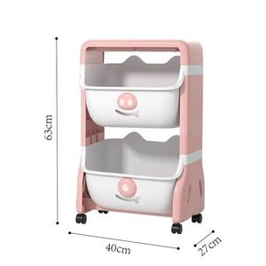 Organizator pentru copii Little Mom Piggy Blue cu 2 nivele, echipat cu 2 cutii deschise, prevazut cu roti, dimensiuni 63x40x27 cm imagine