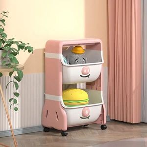 Organizator pentru copii Little Mom Piggy Pink cu 2 nivele, echipat cu 2 cutii deschise, prevazut cu roti, dimensiuni 63x40x27 cm imagine