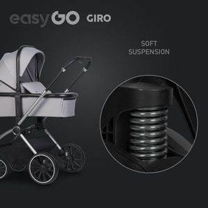Carucior pentru copii 2 in 1 Easy Go Giro, pana la 22 kg, cu landou 80 cm, Maner telescopic, copertina XXL, pliere tip pendul, cadru ultra-usor din aluminiu, accesorii incluse, Cloud Grey imagine