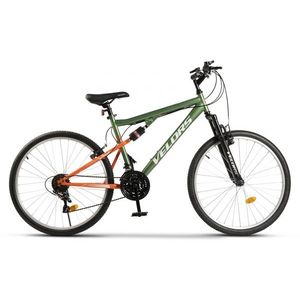 Bicicleta MTB-FS Velors Thunder V26205B VerdePortocaliu, roti 26 inch, schimbator spate Sunrun 7 viteze, Manete schimbator Rotative 21 viteze, cadru full-suspension otel, frane V-Brake imagine