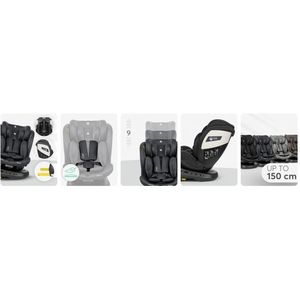 Scaun auto pentru copii KikkaBoo I-Cruze Dark Grey cu ISOFIX, Omologat I-Size 40-150cm, R129, SPS, Tetiera reglabila 9 pozitii, Sezut rotativ, 4 pozitii inclinare spatar, Alarma acustica pentru fixare corecta, Saltea reductor imagine