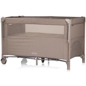 Patut pliabil Chipolino Relax Tiramisu Linen cu laterala culisanta, intrare laterala cu fermoar, geanta pentru transport, greutate admisa 15 kg imagine