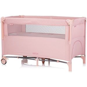 Patut pliabil Chipolino Pink Marshmallow Linen cu laterala culisanta, intrare laterala cu fermoar, geanta pentru transport, greutate admisa 15 kg imagine
