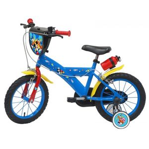 Bicicleta pentru copii Denver Disney Mickey Mouse Albastra 14 inch, inaltime utilizator 95-115 cm, roti gonflabile, frana de mana pe ambele roti, scaun si ghidon ajustabile, roti ajutatoare, suport si sticla de apa, clopotel imagine