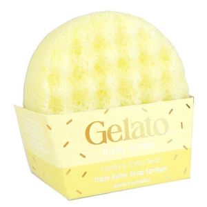 Burete de baie infuzat cu unt de corp si uleiuri esentiale Vanilla Tonka Gelato Body Buffer 200g Bomb Cosmetics imagine