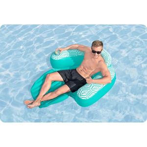 Fotoliu gonflabil pentru plajapiscina Bestway Comfort Plush Pro Albastru 145x120 cm cu tetiera, suport pahar, sezut cu orificii, material PVC rezistent cu suprafata placuta la atingere, Sarcina admisa 100 kg imagine