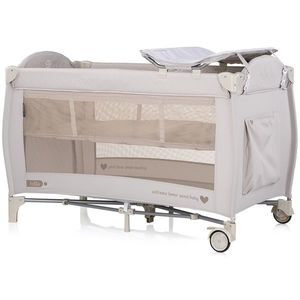Patut pliabil Chipolino Bella Biscotta cu doua nivele, intrare laterala cu fermoar, 2 roti cu frane, saltea de infasat, carusel muzical, geanta pentru transport, buzunar si organizator accesorii imagine