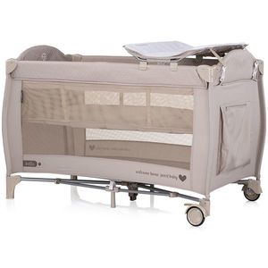 Patut pliabil Chipolino Bella Tiramisu cu doua nivele, intrare laterala cu fermoar, 2 roti cu frane, saltea de infasat, carusel muzical, geanta pentru transport, buzunar si organizator accesorii imagine