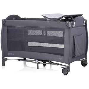 Patut pliabil Chipolino Bella Anthracite cu doua nivele, intrare laterala cu fermoar, 2 roti cu frane, saltea de infasat, carusel muzical, geanta pentru transport, buzunar si organizator accesorii imagine