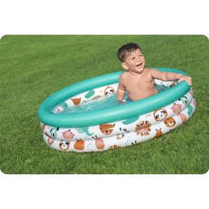Piscina gonflabila pentru copii Bestway Funny Animals Blue, Diametru 102x25 cm, Material PVC rezistent, Capacitate 101 litri, Kit reparatie inclus imagine