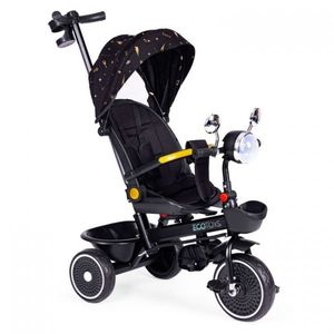 Tricicleta pentru copii Ecotoys Negru multifunctionala, scaun rotativ 360, roti din spuma EVA, suport pliabil pentru picioare, bariera de siguranta, maner pentru controlul directiei imagine