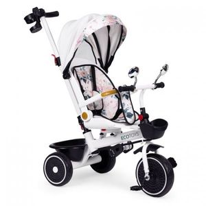 Tricicleta pentru copii Ecotoys Alb multifunctionala, scaun rotativ 360, roti din spuma EVA, suport pliabil pentru picioare, bariera de siguranta, maner pentru controlul directiei imagine