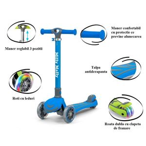 Trotineta pliabila Milly Mally Boogie Blue, roti din silicon cu Led, platforma antiderapanta, greutate admisa 50 kg imagine