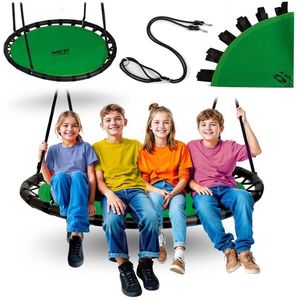Leagan tip cuib pentru copii Neo-Sport Swingo Verde, Diametru 120 cm, Tesatura Oxford 600D impermeabila si rezistenta, Cadru din otel acoperit cu spuma PE moale, Greutate suportata 150kg, Franghii groase cu lungime reglabila imagine