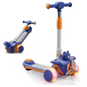 Trotineta pentru copii, Nichiduta Blue Bear, pliabila, cu Muzica si roti silentioase din PU cu lumini Led, ghidon reglabil pe inaltime, manere ergonomice, elice rotativa, dimensiune 59 x 30 x 73 cm imagine