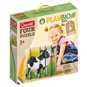Puzzle din lemn 4 In 1, Quercetti, Animale Ferma, Play Bio, 6 piese imagine