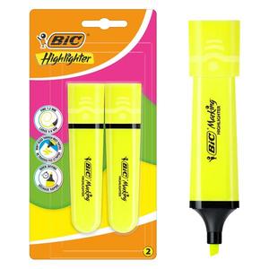 Set 2 markere evidentiatoare, Bic, Highlighter Flat, Galben Neon imagine
