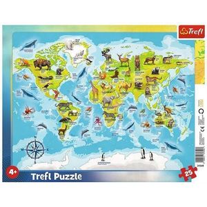 Puzzle 25. Plansa harta lumii cu animale imagine