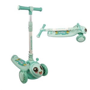 Trotineta pentru copii Nichiduta Honey Bee Green, pliabila, ghidon din otel, inaltime ajustabila pe 3 nivele, muzica, roti cu lumini LED imagine