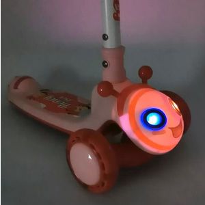 Trotineta pentru copii Nichiduta Honey Bee Red, pliabila, ghidon din otel, inaltime ajustabila pe 3 nivele, muzica, roti cu lumini LED imagine