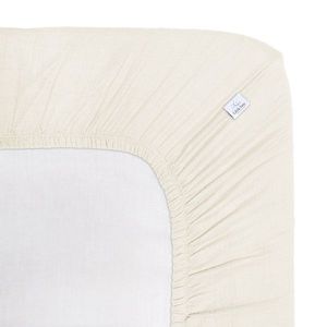 Cearceaf muselina organica, cu elastic, Little Amy, Crem, 80 x 160 cm imagine