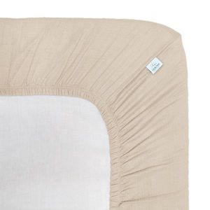 Cearceaf muselina organica, cu elastic, Little Amy, Bej deschis, 80 x 160 cm imagine