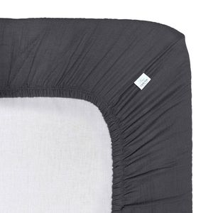 Cearceaf muselina organica, cu elastic, Little Amy, Antracit, 80 x 160 cm imagine