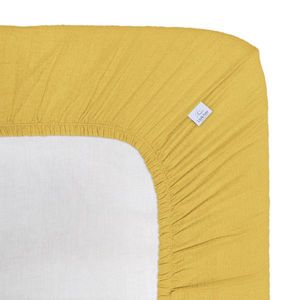 Cearceaf muselina organica, cu elastic, Little Amy, Galben, 80 x 160 cm imagine