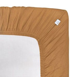 Cearceaf muselina organica, cu elastic, Little Amy, Maro deschis, 90 x 180 cm imagine