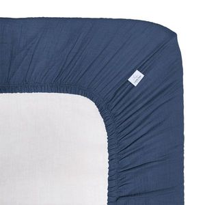 Cearceaf muselina organica, cu elastic, Little Amy, Albastru inchis, 90 x 180 cm imagine
