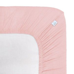 Cearceaf muselina organica, cu elastic, Little Amy, Roz deschis, 90 x 200 cm imagine