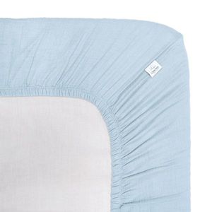 Cearceaf muselina organica, cu elastic, Little Amy, Albastru deschis, 90 x 200 cm imagine