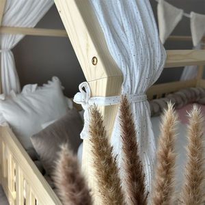 Pat copii montessori tip casuta, LittleAmy, Angel Nest, Balustrade cu bare rotunde, Natur, 80 x 160 cm imagine
