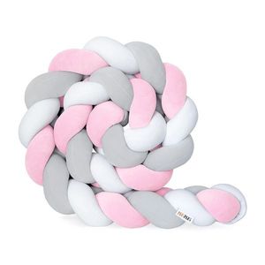 Protectie de pat impletita, MiniMini, Velvet Magic, Roz, Gri cu Alb, 250 cm imagine